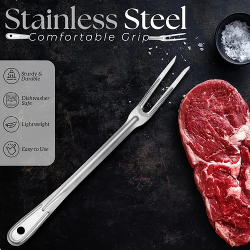 Vista 3 de Alpine Cuisine Tenedor de acero inoxidable para barbacoa de 13.5 pulgadas con mango cómodo, tenedor de parrilla resistente al calor, tenedores