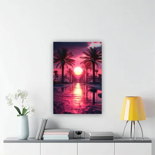 Vista 6 de Retrofuturism Vaporwave Wall Art – 80s Neon Cyber Cityscape Print – Synthwave Retro Poster for Bedroom Decor Poster Canvas Artwork Prints Rustic