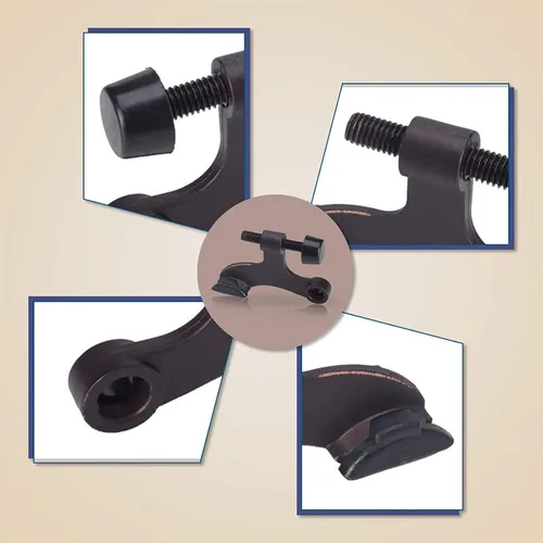 Vista 6 de Tope de puerta de pasador de bisagra de bronce aceitado, paquete de 8 unidades, tornillos de cabeza ajustables, protectores de pared resistentes
