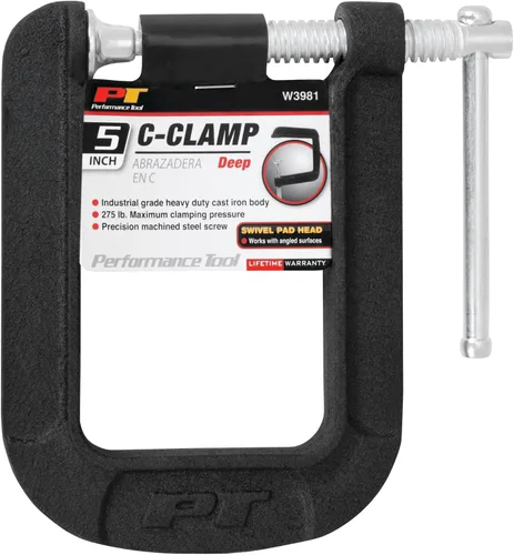 Vista 4 de Performance Tool Abrazadera en C de 5 pulgadas de profundidad W3981 con construcción de hierro fundido pesado y base giratoria extragrande