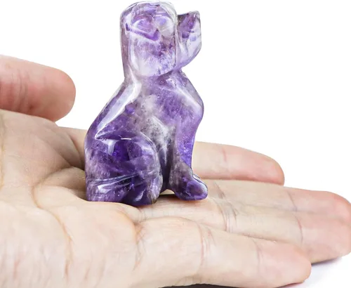 Vista 2 de Artistone Estatua de animales de cristal de amatista de 2 pulgadas con piedras preciosas talladas para cachorro, escultura artesanal para decoración