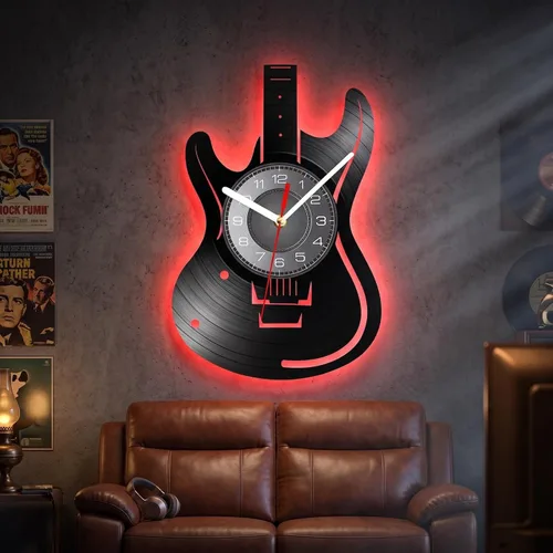 Vista 7 de Reloj de pared de guitarra de 12 pulgadas con 7 modos luminosos, regalo Con luz