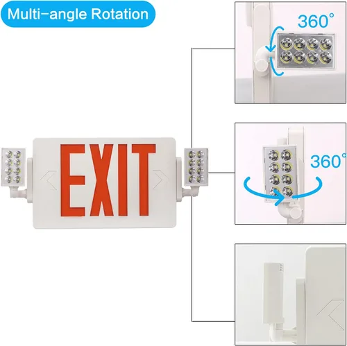 Vista 3 de Paquete de 1 letrero de salida con certificación UL con luces de emergencia, dos luces LED de salida de emergencia de cabeza ajustable con batería