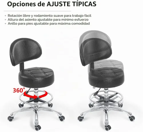 Vista 4 de Grace&Grace Taburete giratorio de altura ajustable con asiento extra grande extra grueso para máxima comodidad para salón, estudio, tienda, cocina