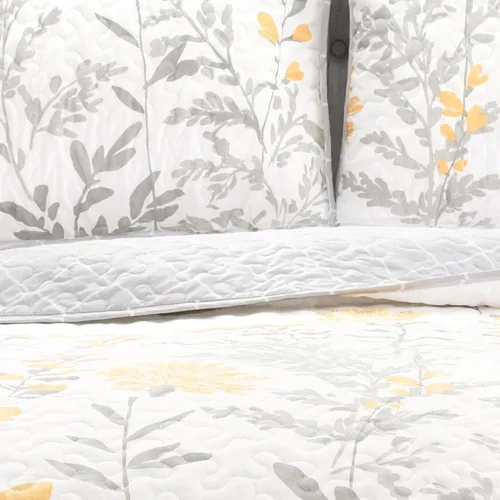 Vista 3 de LUSH DECOR - Juego de ropa de cama reversible, 3 piezas, diseño de hojas, color gris tamaño King Amarillo y gris