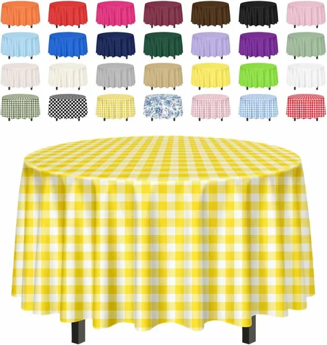 Vista 18 de SietDESEO Paquete de 2 manteles redondos de plástico de 84 x 84 pulgadas, impermeables, color negro, desechables para bodas, cumpleaños, baby Mantel