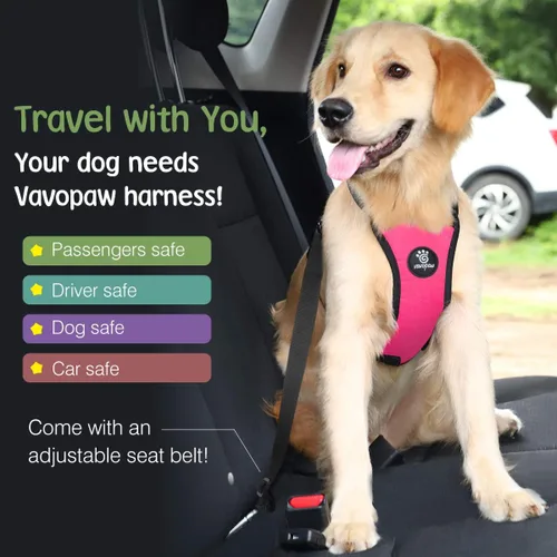 Vista 69 de VavoPaw Cinturón de Seguridad para Perros, Chaleco de Seguridad Arnés para Perros para Automóvil con Hebilla Ajustable Cinturón de Seguridad