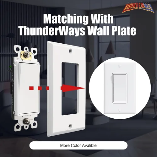 Vista 6 de ThunderWay - Interruptor de luz para decoración de 3 vías con placas de pared, 15 A 120/277 V, interruptores basculantes de pared Decora de tres