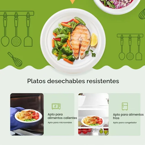 Vista 4 de ECOLipak Platos de papel de postre compostables de 6.85 pulgadas, paquete de 150 platos desechables, biodegradables, resistentes, ecológicos
