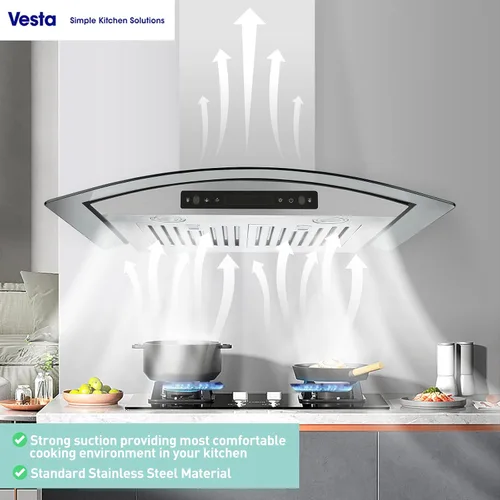 Vista 5 de Vesta Amsterdam - Campana extractora de acero inoxidable de 800 CFM de 36 pulgadas con potente motor, control táctil/gestos, ventilación superior