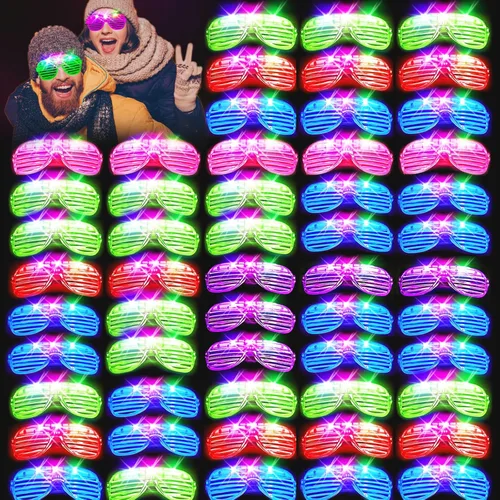 Vista 8 de SHQDD 38 lentes LED, anteojos iluminados, 5 colores, 3 modos de luz, suministros de fiesta que brillan en la oscuridad, recuerdos de fiesta de neón
