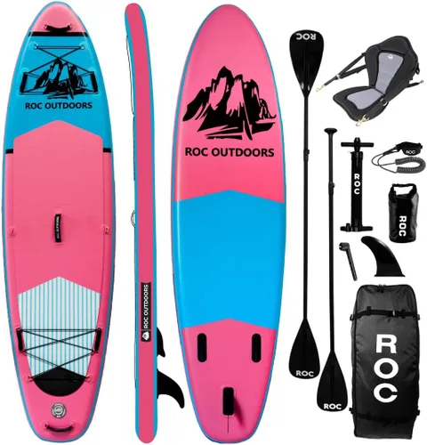 Vista 41 de Roc Tabla de remo inflable con accesorios y mochila de alta calidad, cubierta antideslizante, bolsa impermeable, correa, remo y bomba de mano.
