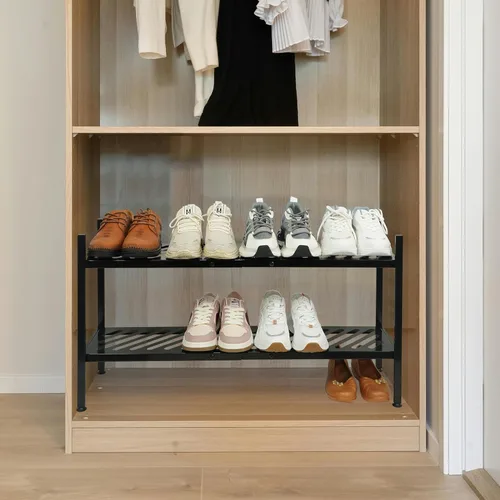 Vista 2 de Zapatero – Organizador de zapatos de metal de 2 niveles, estante de almacenamiento de zapatos de 35 pulgadas, apilable largo soporte para armario