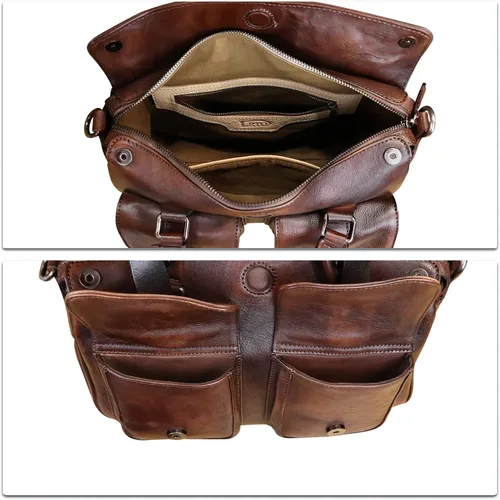 Vista 7 de Bolso de cuero genuino para mujer, estilo retro, hecho a mano, con asa superior, bolso de hombro, bolso cruzado de diseñador