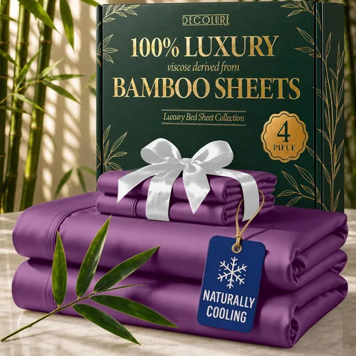 Vista 40 de DECOLURE Sábanas de Viscosa 100% Derivada de Bambú Tamaño Full - Juego de Sábanas de Lujo de 6 Piezas Naturalmente Refrescantes, Ultra Suaves Negro