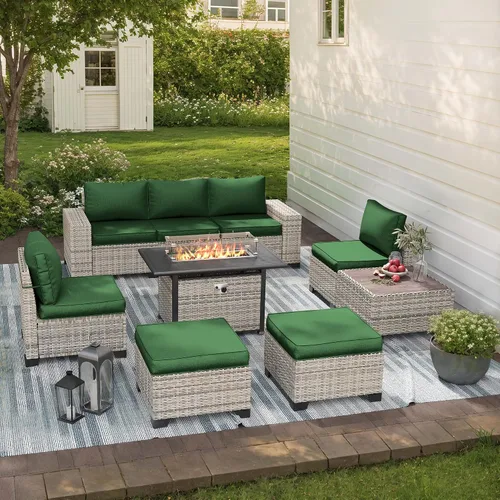 Vista 90 de Muebles de patio al aire libre conjunto PE mimbre ratán al aire libre sofá seccional Gris