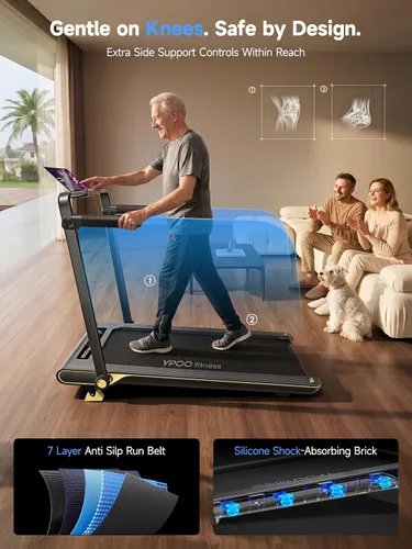 Vista 6 de YPOO Walking Pad Treadmill with Incline, 2-in-1 Under Desk Walking Pad with Foldable Handlebar, 0.5-6.2 MPH Portable Treadmill for Home Office, 2.5