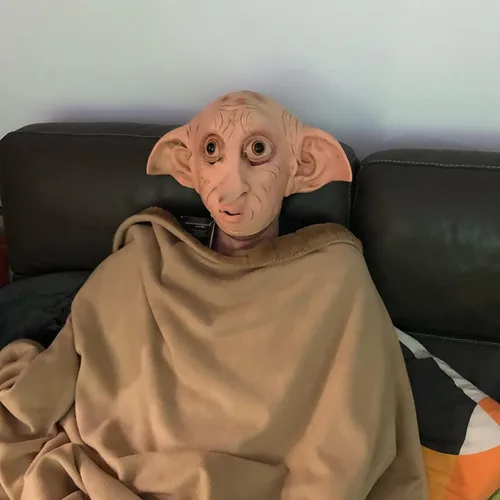 Vista 4 de shyhand Disfraz de Dobby para niños, máscara de Dobby para Halloween, casa de látex, disfraz de elfo con máscara de elfo