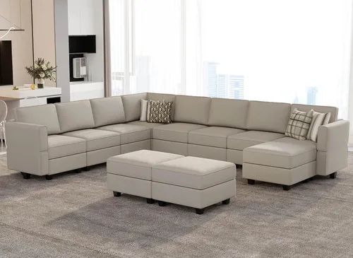 Vista 28 de Belffin Sofá modular modular con asiento de almacenamiento, sofá en forma de U de gran tamaño, sofá modular de terciopelo con terciopelo otomano