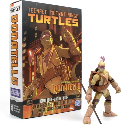 Vista 5 de Tortugas Ninja Adolescentes Mutantes BST AXN v2 IDW Inspirada Donatello Figura de Acción de 5 Pulgadas y Libro de Cómics Edición Limitada IDW