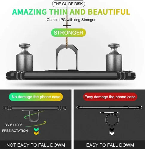Vista 5 de YaHan Funda para Motorola Moto P40 Power/Moto One Action, 360 grados con anillo giratorio con función atril híbrida resistente de doble capa a