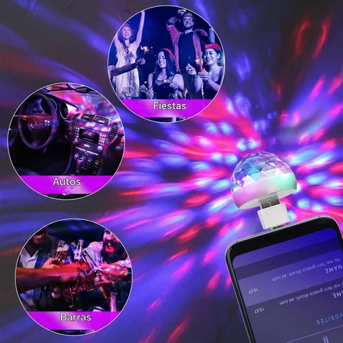 Vista 4 de Lmaytech Luces USB para fiesta de mini bola de discoteca, luces estroboscópicas activadas por sonido, luces LED portátiles para el ambiente