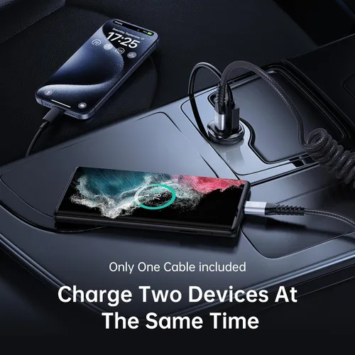 Vista 7 de Syncwire Cargador USB C para automóvil de 60 W [PD 30 W y QC 30 W] Adaptador USB de carga rápida con cable en espiral tipo C de 5FT compatible