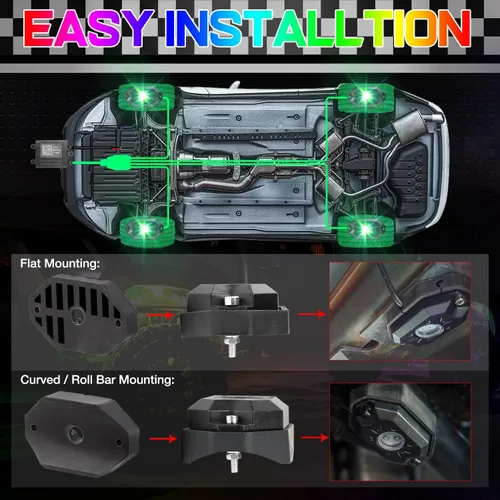 Vista 4 de SWATOW - Juego de luces de neón de 4 x 4 pulgadas, luces de roca RGB LED, luces subterráneas con control Bluetooth, luces multicolor para ruedas