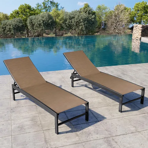Vista 13 de Chaise Lounge Outdoor Pool Lounge Juego de 2 sillas de bronceado (beige)