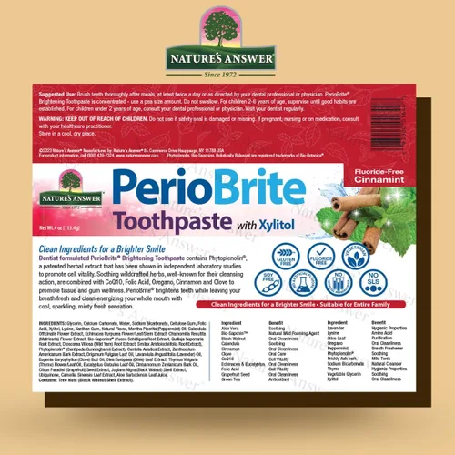 Vista 2 de Nature's Answer Periobrite - Pasta de dientes con canela, calma y refresca, sin alcohol, sin gluten, sin flúor, sin soja y vegetariana, sin