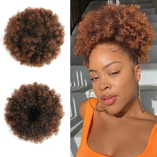 Vista 16 de Extensión de cola de caballo afro rizada encrespada con cordón para mujeres, cola de caballo afro con cordón, rizos encrespados sintéticos, piezas