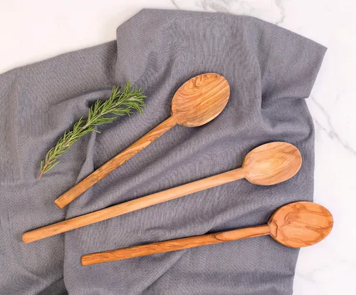 Vista 2 de Eddington's - Juego de cucharas de cocina de madera de olivo italiano, hechas a mano en Europa, juego de 2