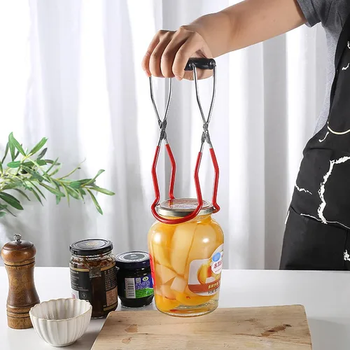 Vista 5 de Pinzas elevadoras de tarros de conservas, elevador de tarros de conservas de acero inoxidable antideslizante con mango de agarre seguro para tarros