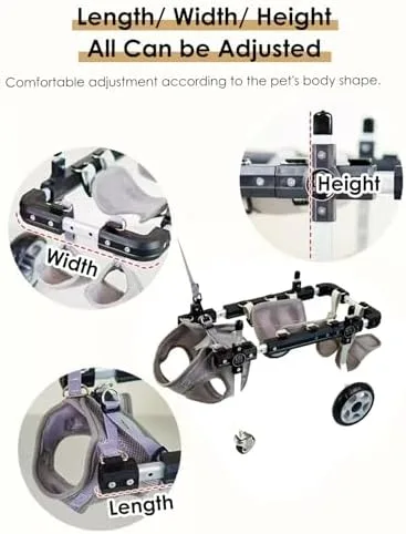 Vista 3 de 4-Wheel Dog Wheelchair for Small & Large Dogs, Adjustable Full Support Pet Leg Braces, Disabled Dog Mobility Aid, Soft Rehabilitation Cart for Cats