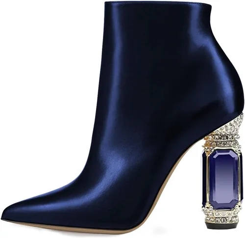 Vista 6 de FSJ Botas de tacón alto con punta puntiaguda para mujer, con tacón alto, con cremallera lateral brillante, estilo casual, para uso diario, zapatos