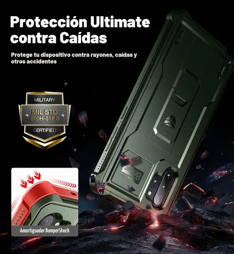 Vista 3 de Dexnor Funda para Samsung Galaxy Note 10+ Plus, [protector de pantalla y soporte integrados] Protección de grado militar de servicio pesado a prueba
