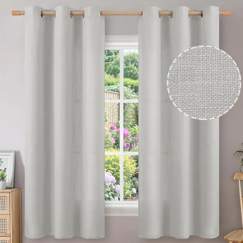 Vista 144 de BGment Cortinas de Lino Beige de 63 Pulgadas de Largo 2 Paneles - Tratamientos para Ventanas con Textura de Arpillera Filtrantes de Luz Cortinas