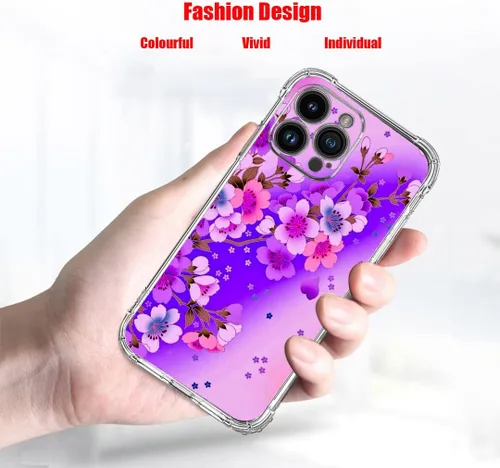 Vista 2 de Funda para iPhone 14 Pro Max, protección contra caídas en flor de cerezo morada, a prueba de golpes, carcasa protectora de cuerpo completo