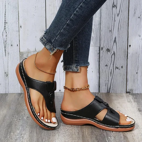 Vista 7 de Sandalias planas de verano elegantes para mujer, sandalias ortopédicas para mujer, soporte de arco