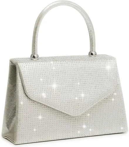 Vista 12 de Dasein Bolso de Noche para Mujer, Bolsos de Embrague para Fiesta, Bolsos de Boda, Bolsos de Cóctel y Baile con Brillo Esmerilado Champán