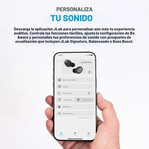 Vista 3 de JLab Go Air Pop+ Auriculares Bluetooth inalámbricos verdaderos en negro más puntas de auriculares mnemónicos de espuma de nube