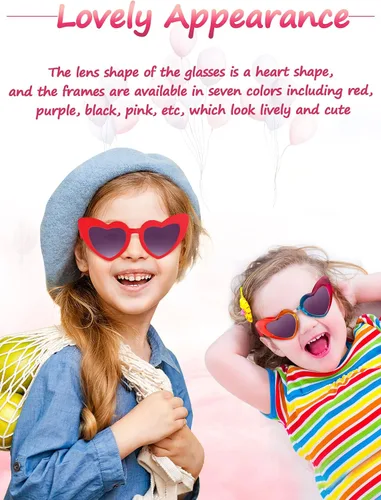 Vista 5 de Weewooday 14 pares de lentes de sol con forma de corazón para niños de 3 a 10 años
