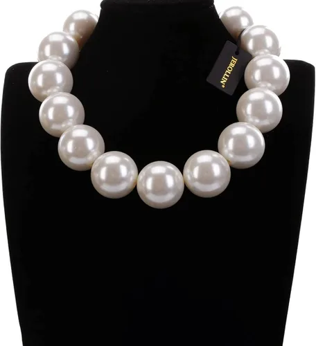 Vista 3 de Collar con peto de perlas simuladas de resina CCB de una sola cadena de moda, collar de declaración, regalo de Navidad, Resina