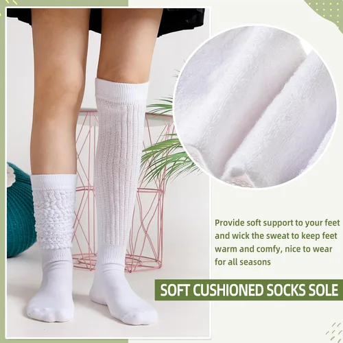 Vista 2 de Velice Calcetines holgados para mujer, suaves, extra largos, de punto de algodón, hasta la rodilla, 3 pares