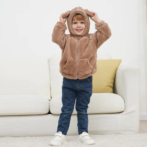 Vista 6 de Chaqueta de abrigo con capucha con forro polar, para recién nacidos, bebés, niños y niñas, diseño de dibujos animados, con orejas, abrigo cálido