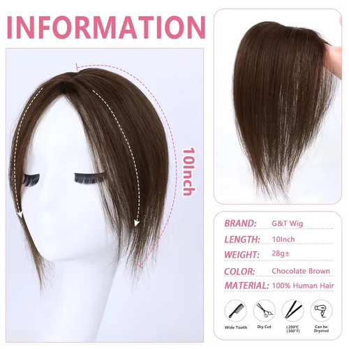 Vista 2 de G&T - Flequillo con clip, 100 % cabello humano, flequillo francés, extensiones de cabello con clip para mujeres y niñas, extensiones de cabello