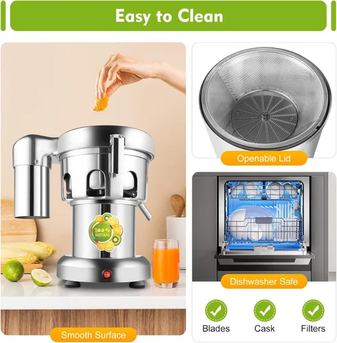 Vista 4 de Máquina extractor de jugo comercial resistente, fabricante de exprimidores de acero inoxidable para frutas y verduras Herramienta centrífuga