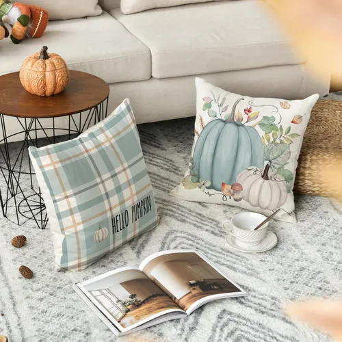 Vista 4 de AVOIN colorlife Juego de 4 fundas de almohada de Hello Fall Hello Pumpkin de 16 x 16 pulgadas, cosecha de Acción de Gracias de otoño, decoración