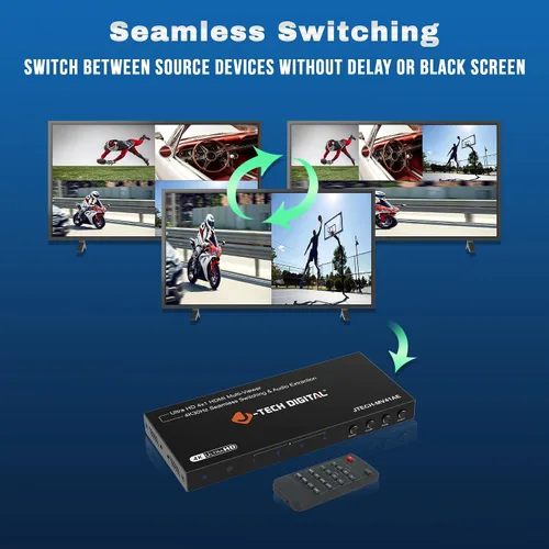 Vista 3 de J-Tech Digital Interruptor multivisor HDMI 4K 4 entradas 1 salida, 4x1 4K 30Hz HDMI Quad Multiviewer conmutador sin interrupciones con PiP, 6 modos