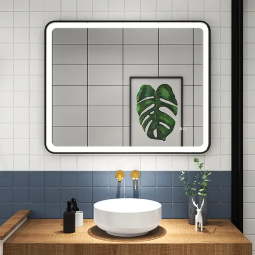 Vista 18 de WELLFOR Espejo LED enmarcado de 48 pulgadas de ancho x 36 pulgadas de largo, espejo rectangular de esquina redondeada de metal con luces para baño